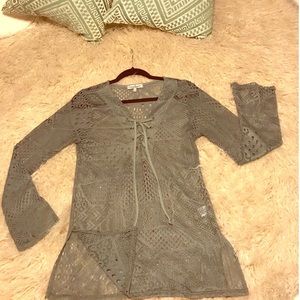 Almost Famous olive lace-up top